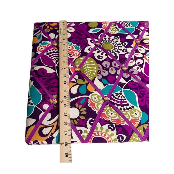 Vera Bradley Ribbon BOARD 18x18 Plum Crazy Photo Note Memo Picture Holder Button - Picture 7 of 8